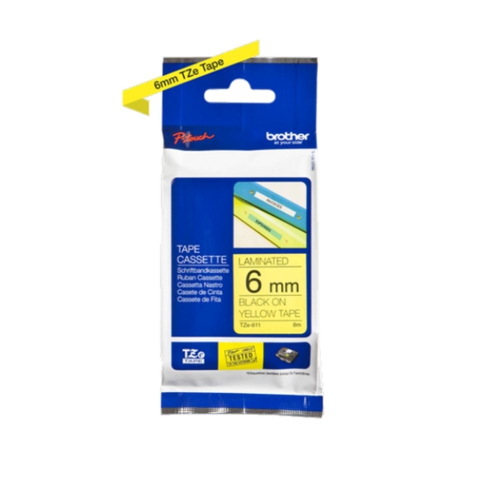 Brother TZe-611 Black On Yellow Tape2