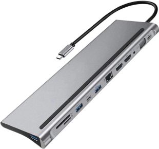 Vention USB-C 12-in-1 Docking Station 0.25m Gray Metal Type3