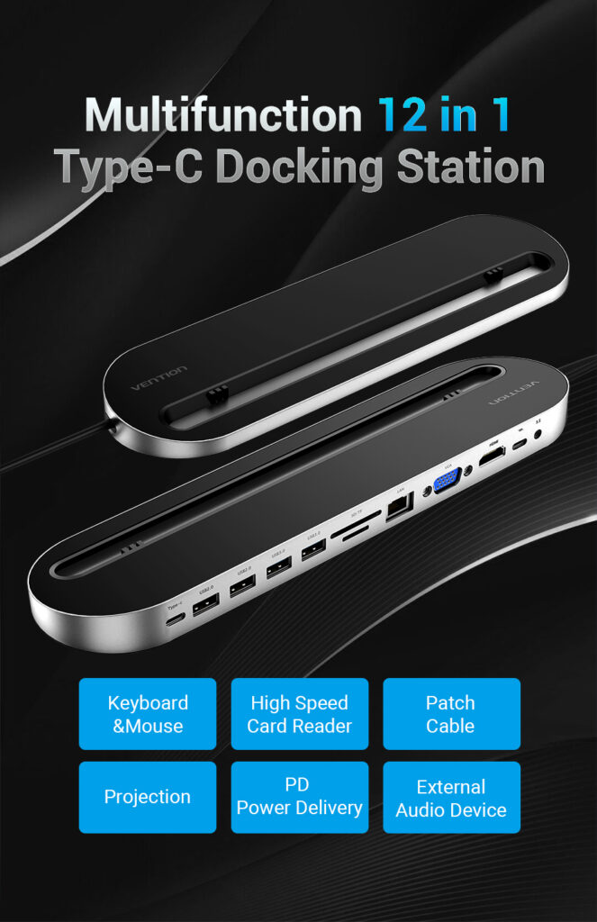 Vention USB-C 12-in-1 Docking Station 0.25m Gray Metal Type2