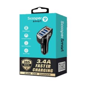 Scooper Smart SCC-08 Car Charger with 4 USB Ports0