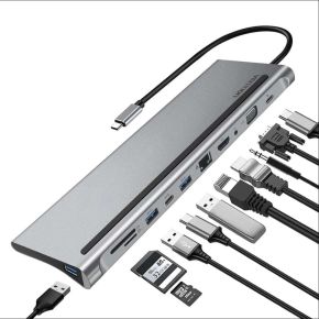 Vention USB-C MULTI-FUNCTIONAL 10 in 1 DOCKING STATION TYPE C 0.15M Gray Mirrored Surface Type3