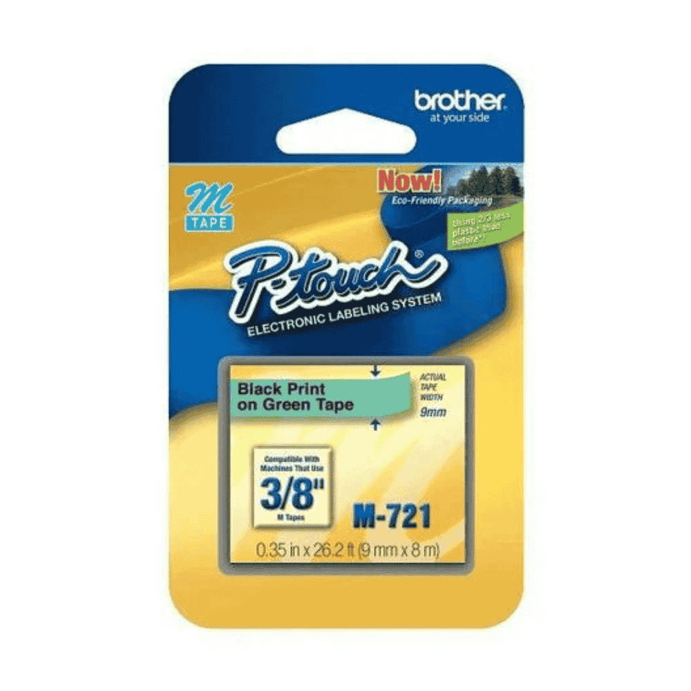 Brother M721 9mm black on green label tape0