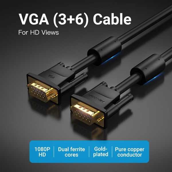 Vention VGA (3+6) Male to Male Cable With Ferrite Cores – 8 Meter–VEN-DAEBK3
