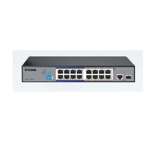 D-Link 16-port Fast Ethernet Unmanaged Long Range 250m PoE+ Surveillance Switch with 16 PoE ports- DES-F1016P-E2