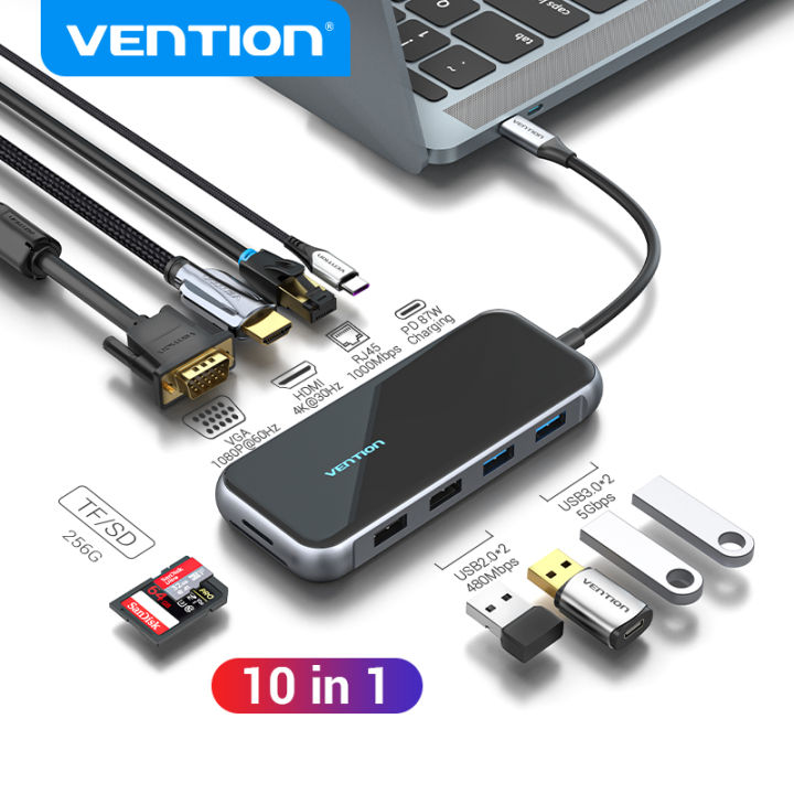 Vention USB-C MULTI-FUNCTIONAL 10 in 1 DOCKING STATION TYPE C 0.15M Gray Mirrored Surface Type2